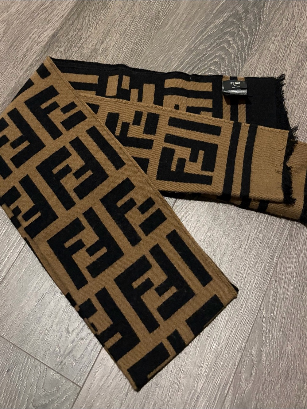 Fendi Black & Brown FF Logo Knit Scarf